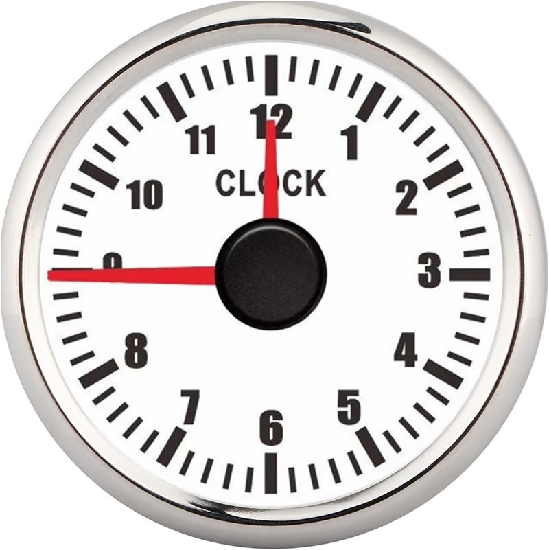 equlup 2in Dial Clock Meter, 0‑12 Hourmeter Clock Instrument Panel Gauges Display Red Backlight 12V/24V Universal Car Air Vent Decorative Watch for Auto Boat Motorcycle (white) - Image 1